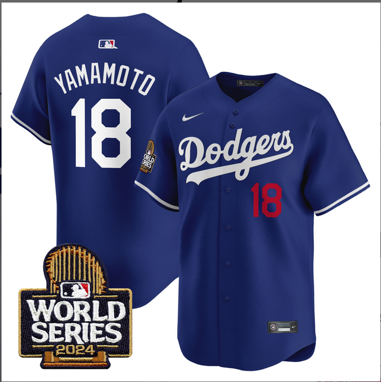 Men MLB Los Angeles Dodgers 18 Yamamoto blue 2024 World Series Champions Patch Limited Jersey20241105 style 1